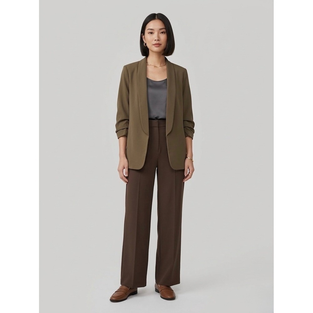 Love Bonito Ruched Sleeve Shawl Collar Blazer Olive Green US 4 11N4030052